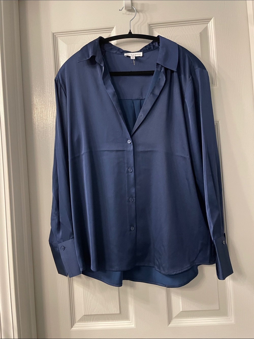 Women's Satin Button-Down Shirt - Navy